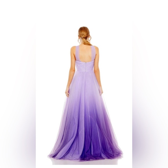 Mac Duggal 20553 Purple Cross Front Strap Ombre Tulle Gown Lilac Dress - Picture 3 of 7